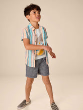 Load image into Gallery viewer, Tea Collection Stripe Button Up Woven Shirt - Cyan