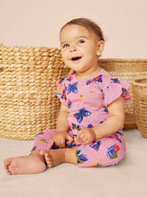 Load image into Gallery viewer, Tea Collection Ruffle Sleeve Pocket Baby Romper - Painted Butterflies