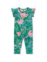 Load image into Gallery viewer, Tea Collection Ruffle Sleeve Pocket Romper - Tropical Gardenias