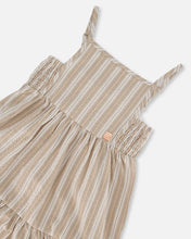 Load image into Gallery viewer, Deux Par Deux Sleeveless Linen Dress - White & Sage Striped
