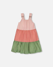 Load image into Gallery viewer, Deux Par Deux Color Block Peasant Dress - Peach Pink & Green