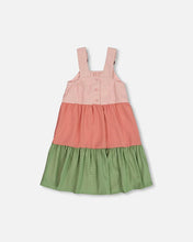 Load image into Gallery viewer, Deux Par Deux Color Block Peasant Dress - Peach Pink & Green