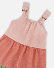 Load image into Gallery viewer, Deux Par Deux Color Block Peasant Dress - Peach Pink & Green