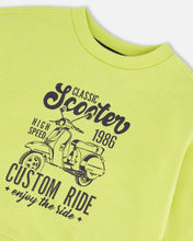 Load image into Gallery viewer, Deux Par Deux Graphic Sweatshirt - Lime Green Scooter