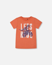 Load image into Gallery viewer, Deux Par Deux Graphic Tee - Navy & Orange Dino