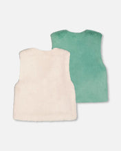 Load image into Gallery viewer, Deux Par Deux Reversible Faux Fur Vest - Off White/Sage Green