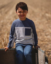 Load image into Gallery viewer, Deux Par Deux Long Sleeve Colorblock Top - Heather Grey/Navy Blue