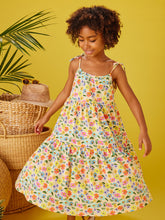 Load image into Gallery viewer, Tea Collection Tie Shoulder Tiered Dress- Sketched Wild Flowers