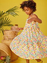 Load image into Gallery viewer, Tea Collection Tie Shoulder Tiered Dress- Sketched Wild Flowers