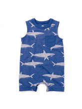 Load image into Gallery viewer, Tea Collection Pocket Tank Baby Romper- Stealthy Sharks