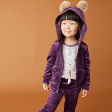 Load image into Gallery viewer, Tea Collection Pom Ear Velour Hoodie - Purple Punch