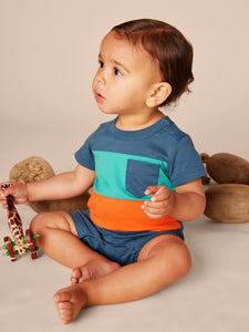 Tea Collection Pop Pocket Shortie Baby Romper - Indian Teal