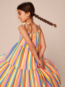 Tea Collection Tie Shoulder Tiered Dress - Sunset Stripe