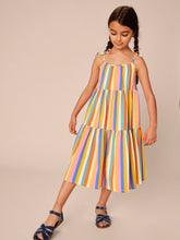 Load image into Gallery viewer, Tea Collection Tie Shoulder Tiered Dress - Sunset Stripe
