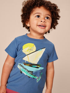 Tea Collection Shark & Sailboat Graphic Baby Tee - Cobalt