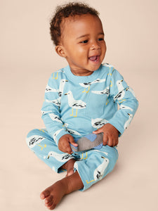 Tea Collection Long Sleeve Pocket Baby Romper - Squabble of Seagulls