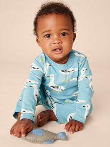 Tea Collection Long Sleeve Pocket Baby Romper - Squabble of Seagulls