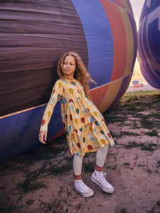 Tea Collection Long Sleeve Tiered Henley Dress - Hot Air Balloons