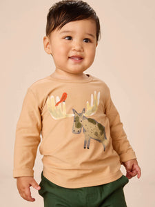 Tea Collection Moose & Bird Baby Graphic Tee - Balsa Wood