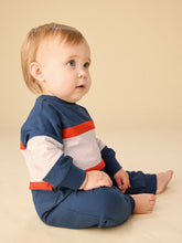 Load image into Gallery viewer, Tea Collection Colorblock Rugby Baby Romper - Naval Blue
