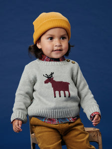 Tea Collection Moose Baby Sweater - Heather Grey