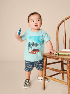 Tea Collection Printed Baby Gym Shorts - Kanagawa Waves