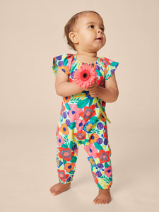 Tea Collection Flutter Sleeve Baby Romper - Painterly Floral