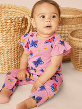 Load image into Gallery viewer, Tea Collection Ruffle Sleeve Pocket Baby Romper - Painted Butterflies
