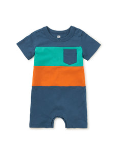 Tea Collection Pop Pocket Shortie Baby Romper - Indian Teal