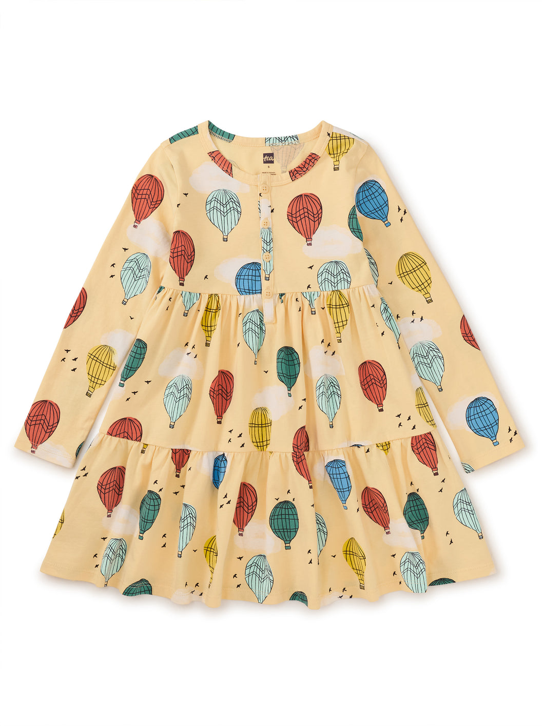 Tea Collection Long Sleeve Tiered Henley Dress - Hot Air Balloons