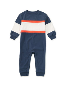 Tea Collection Colorblock Rugby Baby Romper - Naval Blue