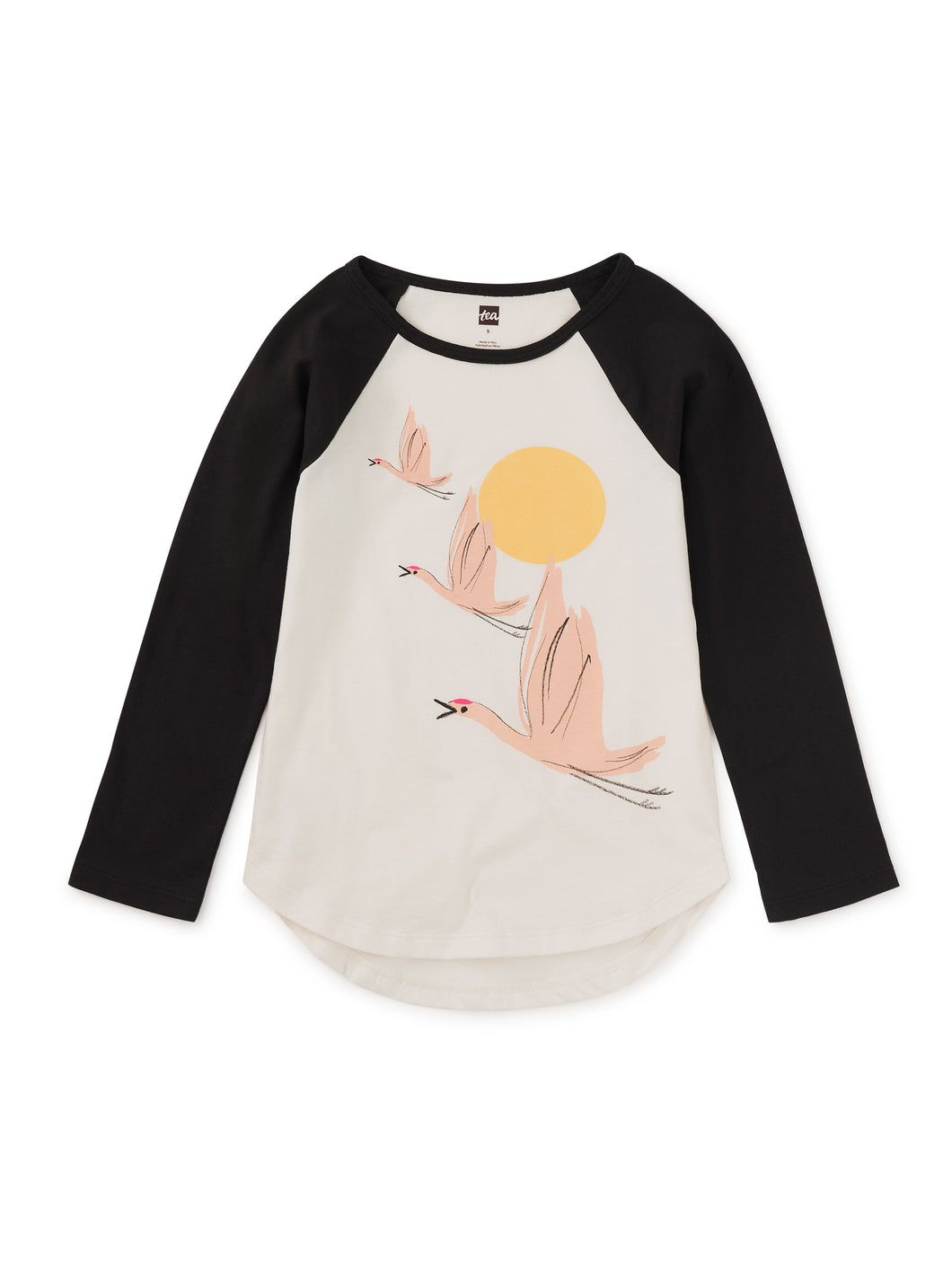 Tea Collection Long Sleeve Graphic Raglan Tee - Flying Cranes