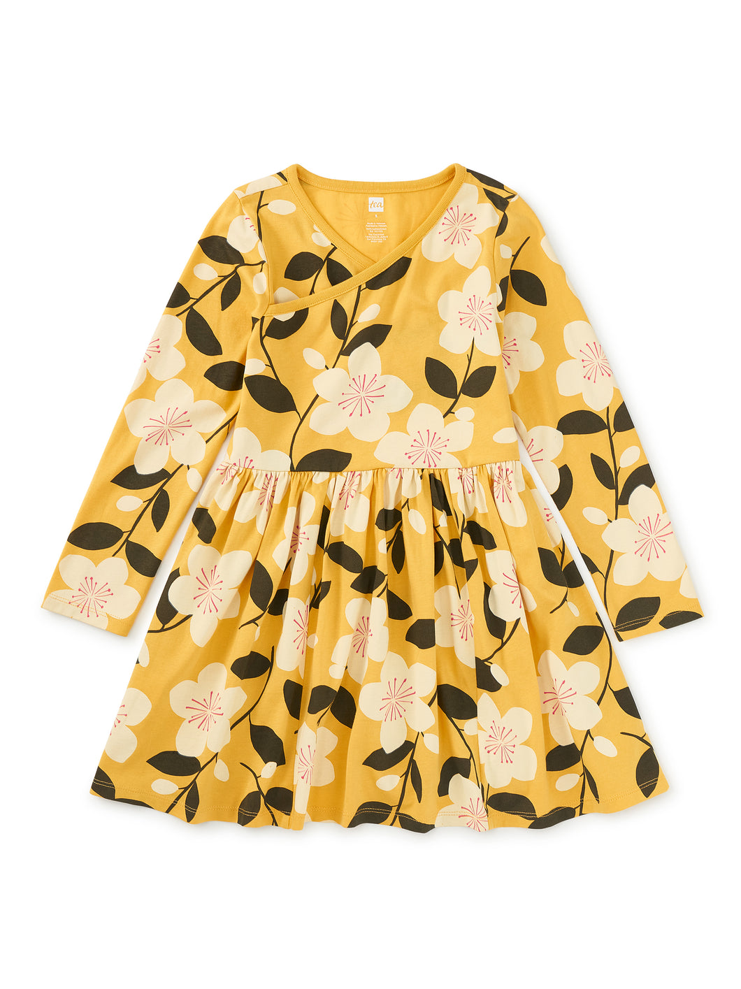 Tea Collection Long Sleeve Wrap Neck Dress - Plum Blossom