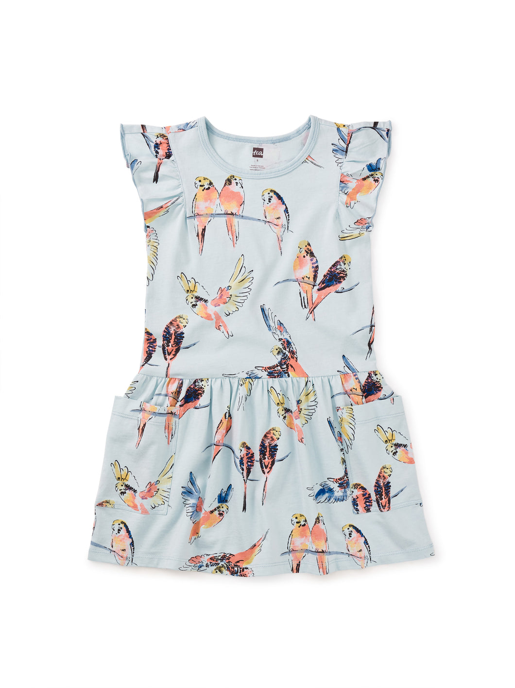 Tea Collection Flutter Sleeve Pocket Dress- Pop Parrots