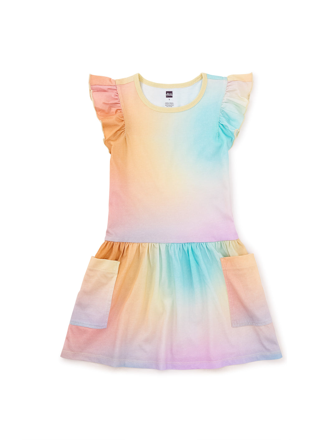 Tea Collection Flutter Sleeve Pocket Dress - Rainbow Gradient