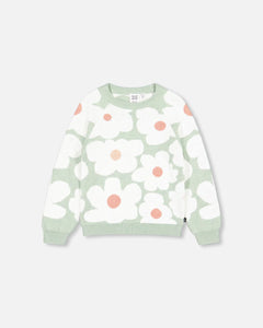 Deux Par Deux Retro Floral Sweater - Sage Green