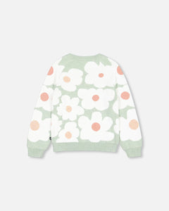 Deux Par Deux Retro Floral Sweater - Sage Green