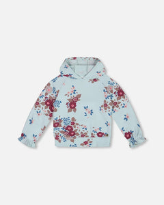 Deux Par Deux Fleece Hoodie - Light Blue Floral