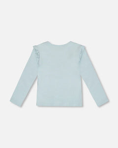 Deux Par Deux Frilled Long Sleeve T-Shirt - Light Blue