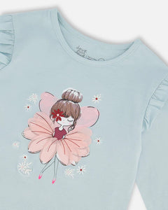 Deux Par Deux Frilled Long Sleeve T-Shirt - Light Blue