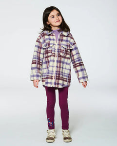 Deux Par Deux Sherpa Overshirt - Purple & White Plaid