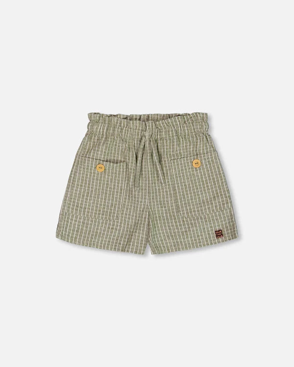 Deux Par Deux Linen Shorts - Green & White Striped