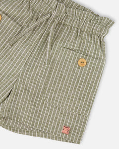 Deux Par Deux Linen Shorts - Green & White Striped