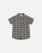 Load image into Gallery viewer, Deux Par Deux Button Down Shirt - Black &amp; Beige Plaid
