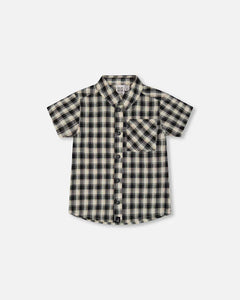 Deux Par Deux Button Down Shirt - Black & Beige Plaid