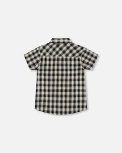Deux Par Deux Button Down Shirt - Black & Beige Plaid
