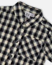 Load image into Gallery viewer, Deux Par Deux Button Down Shirt - Black &amp; Beige Plaid

