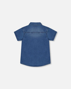 Deux Par Deux Button Down Denim Shirt - Dark Blue