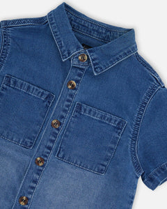 Deux Par Deux Button Down Denim Shirt - Dark Blue