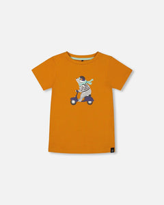 Deux Par Deux Graphic Tee - Orange & Blue Scooter